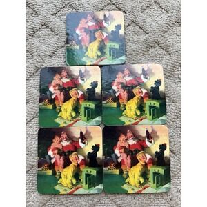 VTG Coca Cola Christmas Coasters Cardboard‎ Cork Set Of 5 - Santa Claus & Kids